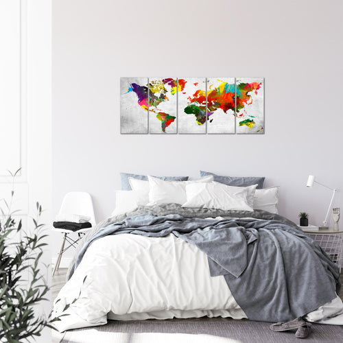 Runa Art Bild Weltkarte Wandbilder auf Vlies Leinwand 5 Teilig Wanddekoration Büro Wohnzimmer 105156c