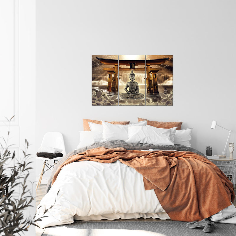 Runa Art Wandbilder Feng Shui Buddha Bild XXL Wohnzimmer Schlafzimmer Braun Wellness Zen 120 x 80 cm 3 Teilig 036431b