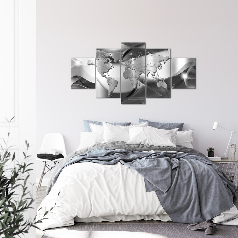 Runa Art - Bilder Weltkarte 200 x 100 cm 5 Teilig XXL Wanddekoration Design Schwarz Weiss 109251c