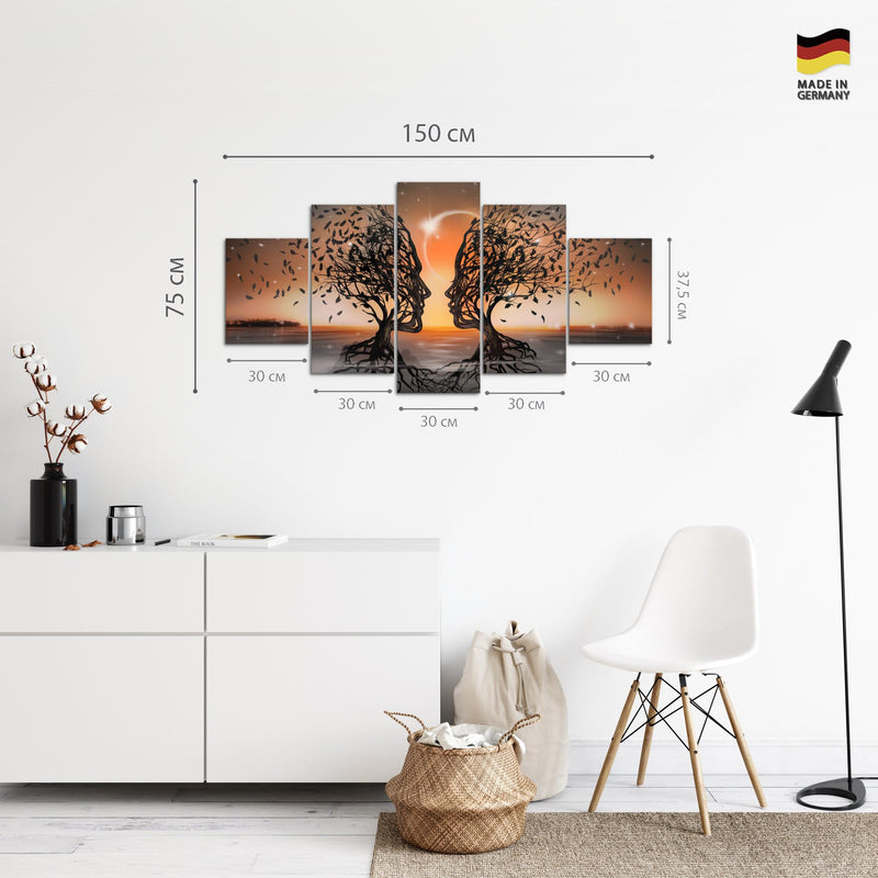 Runa Art Bild Wohnzimmer Schlafzimmer Büro Abstrakt 5 Teilig Orange Gesichter Wandbilder auf Vlies Leinwand 044853c