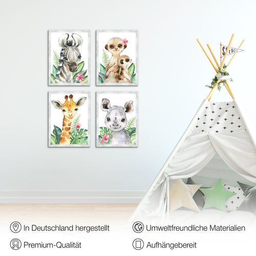 Novart Bilder Tiere Afrika - Fertig Zum Aufhängen - Kein Extra Rahmen benötigt - Wandbilder Set Kinderzimmer Mädchen Junge - N017347a