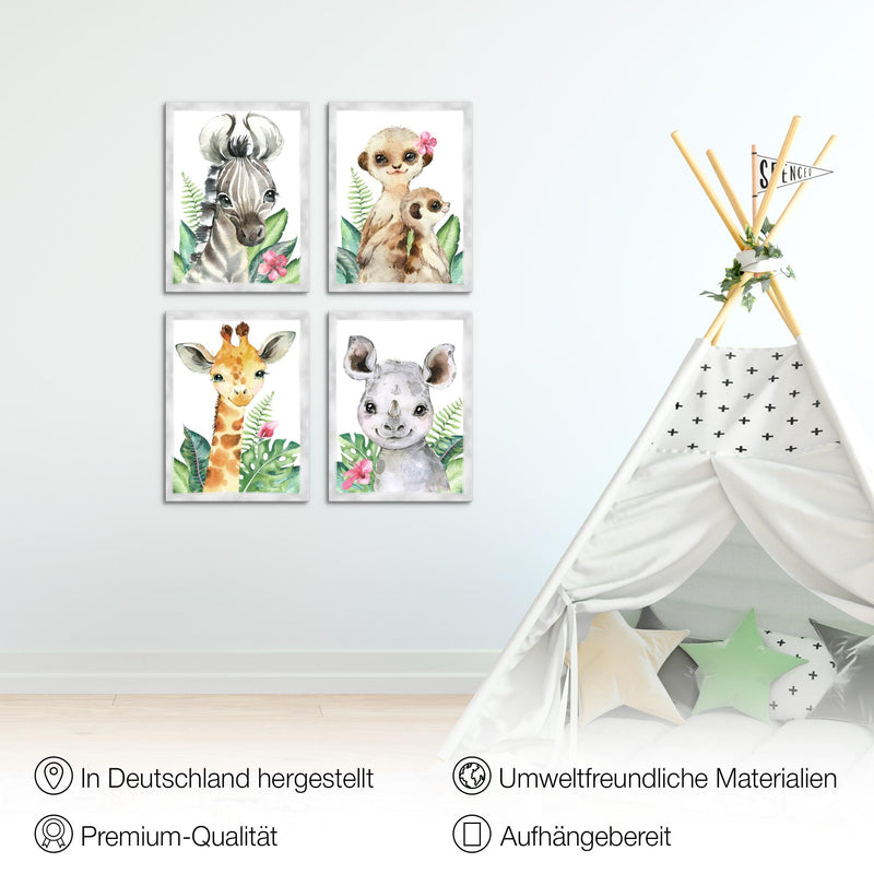 Novart Bilder Tiere Afrika - Fertig Zum Aufhängen - Kein Extra Rahmen benötigt - Wandbilder Set Kinderzimmer Mädchen Junge - N017347a