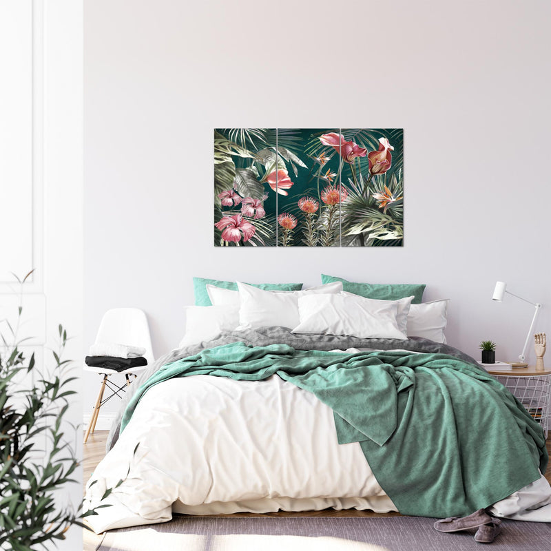 Runa Art Wandbilder Blumen Bild XXL Wohnzimmer Schlafzimmer Grün Bunt Vintage Natur 120 x 80 cm 3 Teilig 043331a