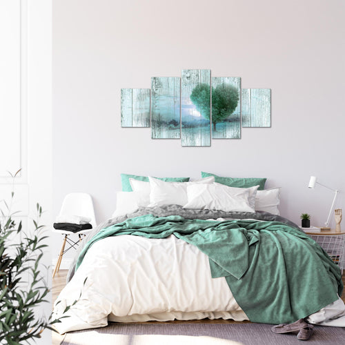Runa Art Bild Wohnzimmer Schlafzimmer Herbst Vintage 5 Teilig Baum Herz Türkis Wandbilder auf Vlies Leinwand 606553b