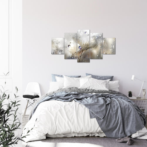 Runa Art Bild Wohnzimmer Schlafzimmer Blumen Pusteblumen 5 Teilig Morgentau Braun Wandbilder auf Vlies Leinwand 043153a