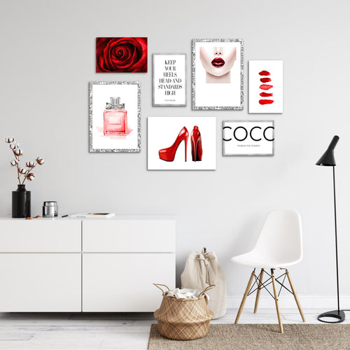 Novart Wandbilder Fashion - KOMPLETT AUFHÄNGFERTIG - Beauty Wohnzimmer Mädchen Teenager - 7 Moderne Mood-Bilder - N018971a