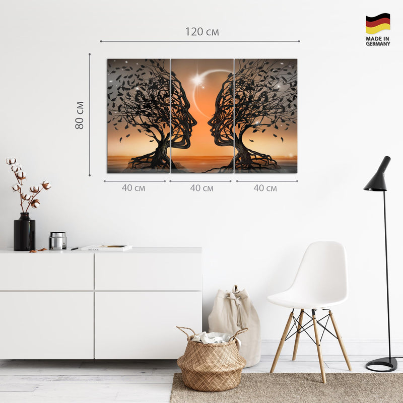 Runa Art Wandbilder Liebespaar Bild XXL Wohnzimmer Schlafzimmer Orange Abstrakt Baum 120 x 80 cm 3 Teilig 044831c