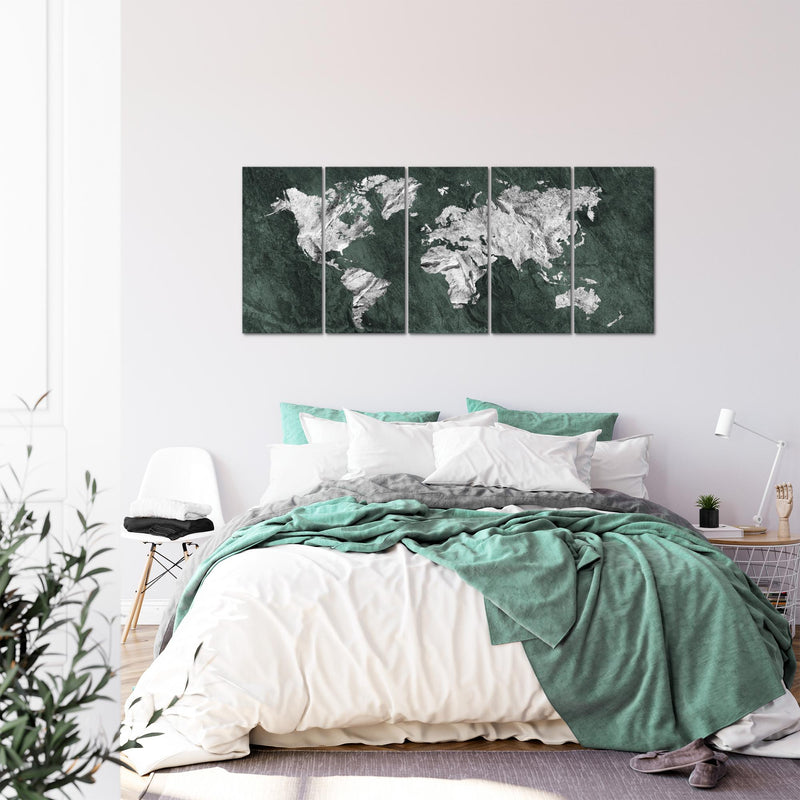 Runa Art Wandbild XXL Weltkarte Büro Wohnzimmer 200 x 80 cm Grün 5 Teilig - Made in Germany - 002955c