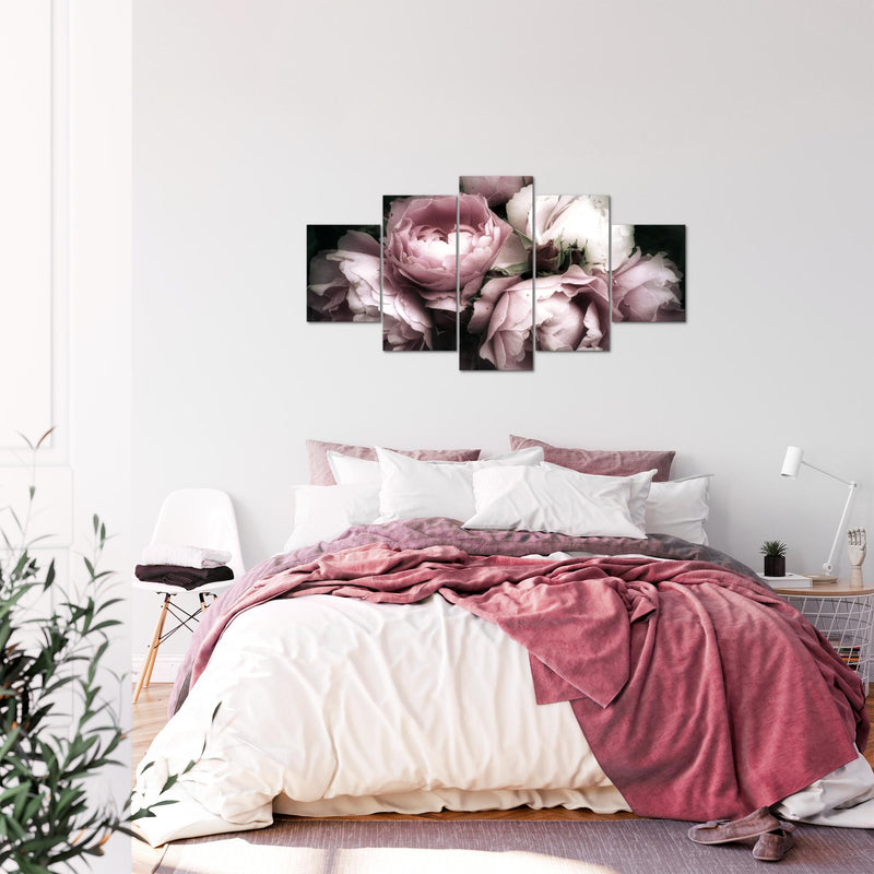 Runa Art Bild Wohnzimmer Schlafzimmer Blumen Rosen 5 Teilig Vintage Schwarz Bunt Wandbilder auf Vlies Leinwand 039153a