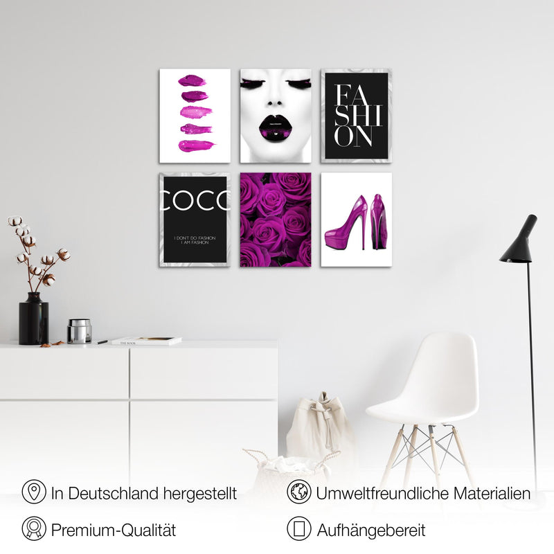 Novart Wandbilder - KEIN EXTRA RAHMEN BENÖTIGT - Wohnzimmer Mädchen Teenager - Bilder Modern Fashion Coco - Schwarz Weiss Violett - N002265c