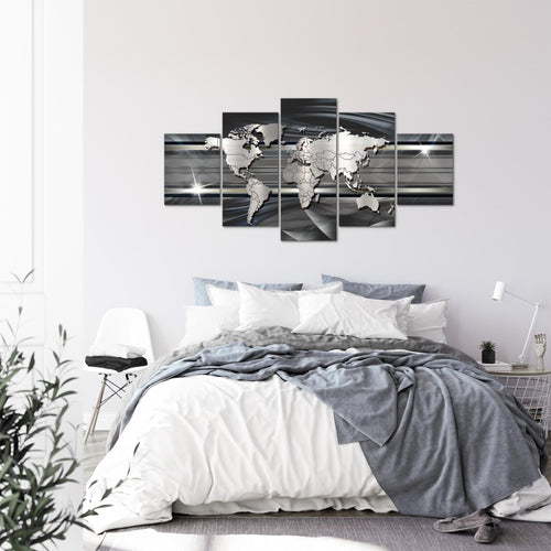 Runa Art - Bilder Weltkarte 200 x 100 cm 5 Teilig XXL Wanddekoration Design Schwarz Weiss 107951a