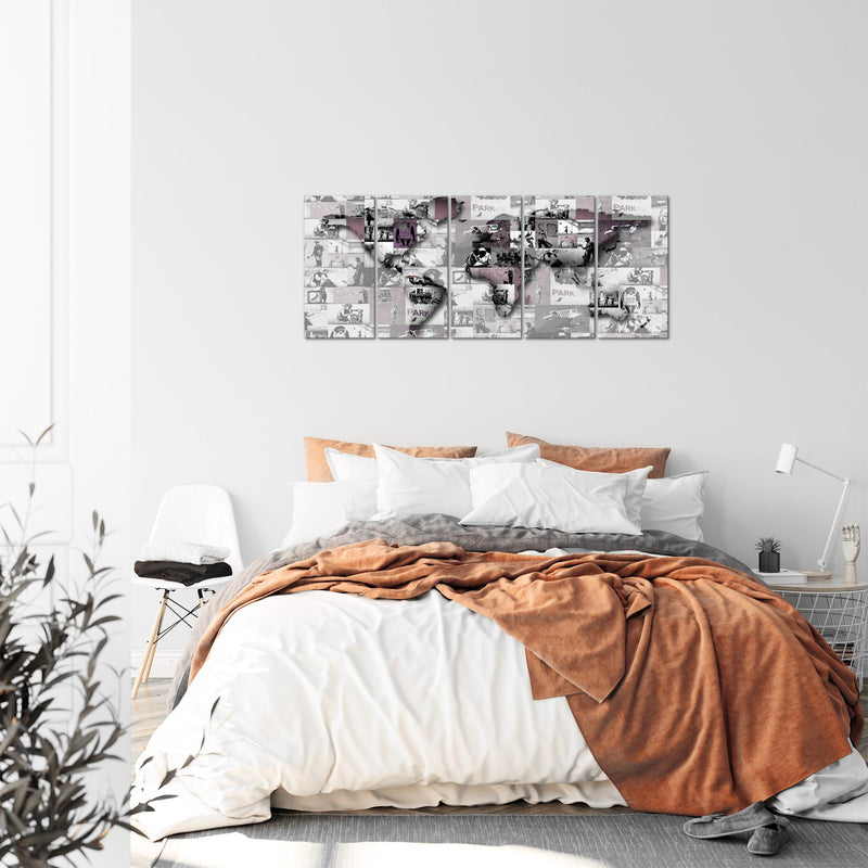 Runa Art Bild Weltkarte Banksy Collage Wandbilder auf Vlies Leinwand 5 Teilig Wanddekoration Loft Wohnzimmer 104556b