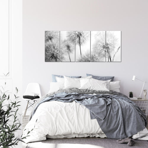 Runa Art Wandbild XXL Blumen Pusteblumen Wohnzimmer Schlafzimmer 200 x 80 cm Schwarz Weiss 5 Teilig - Made in Germany - 042055c