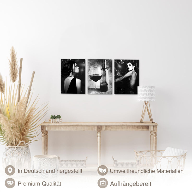 Novart Wandbilder 3 Teilig Wandbilder für 20 x 30 cm - 3 Bilder Schwarz Fashion Frauen N036530a