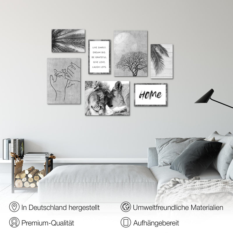 Novart Wandbilder Home - KOMPLETT AUFHÄNGFERTIG - Löwen Liebe Wohnzimmer Schlafzimmer - 7 Moderne Mood-Bilder - N018571c
