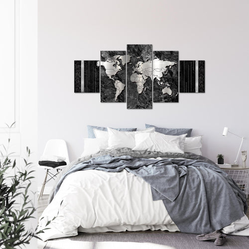 Runa Art - Bilder Weltkarte 200 x 100 cm 5 Teilig XXL Wanddekoration Design Schwarz 107351a