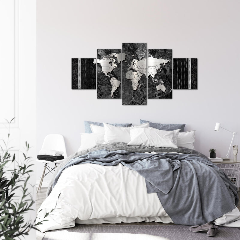Runa Art - Bilder Weltkarte 200 x 100 cm 5 Teilig XXL Wanddekoration Design Schwarz 107351a
