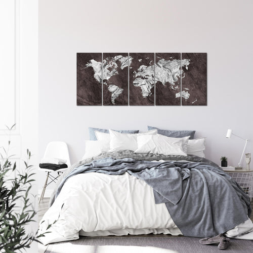 Runa Art Wandbilder XXL Weltkarte Wohnzimmer Schlafzimmer Büro 200 x 80 cm Weltkarte 5 Teilig - Made in Germany - 002955b