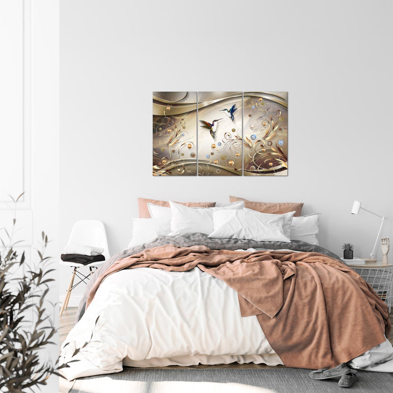 Runa Art Wandbilder Vintage Vogel Bild XXL Wohnzimmer Schlafzimmer Biege Braun Abstrakt 120 x 80 cm 3 Teilig 038331a