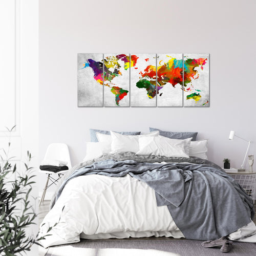 Runa Art Wandbild XXL Weltkarte Büro Wohnzimmer 200 x 80 cm Bunt 5 Teilig - Made in Germany - 105155c