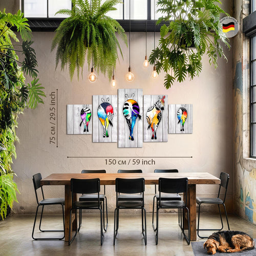 Runa Art Bild Wohnzimmer Schlafzimmer Zebra 5 Teilig Abstrakt Grau Bunt Wandbilder auf Vlies Leinwand 034053c