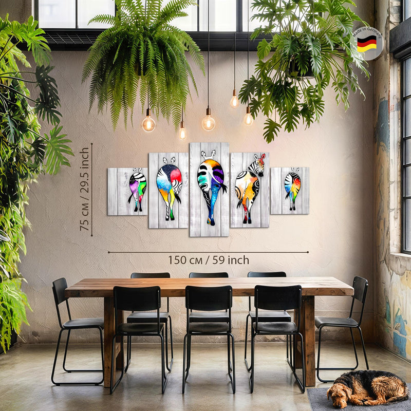Runa Art Bild Wohnzimmer Schlafzimmer Zebra 5 Teilig Abstrakt Grau Bunt Wandbilder auf Vlies Leinwand 034053c
