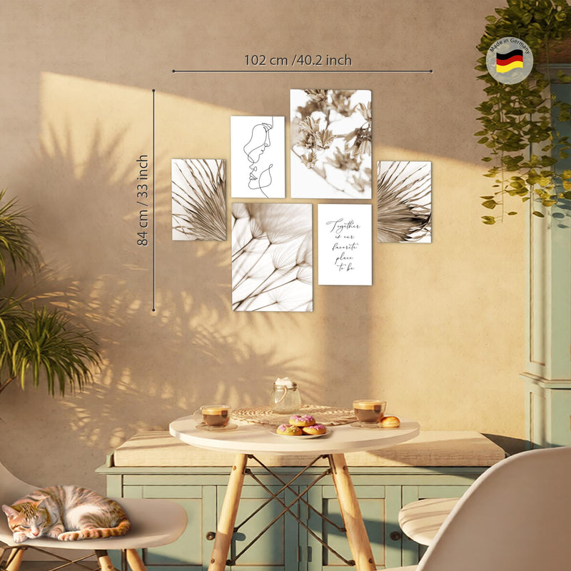 Novart Wandbilder Set Boho Natur Line Art - KEIN EXTRA RAHMEN BENÖTIGT -  Modern Deko  - Wohnzimmer Schlafzimmer N026963a