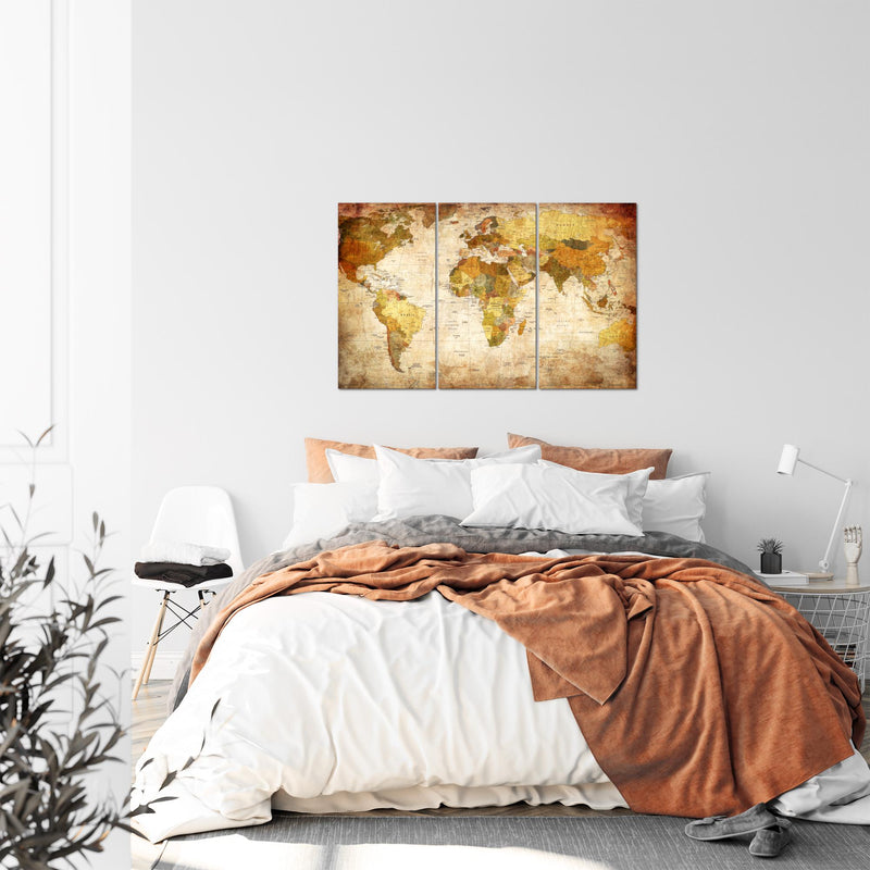 Runa Art Wandbilder Weltkarte Bild XXL Büro Wohnzimmer Gold Vintage Antik 120 x 80 cm 3 Teilig 103431a