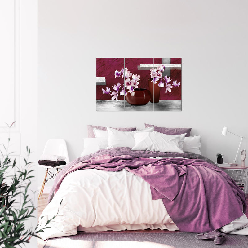 Runa Art Wandbilder Blumen Abstrakt Bild XXL Wohnzimmer Schlafzimmer Grau Rot Blumenvase 120 x 80 cm 3 Teilig 035231a