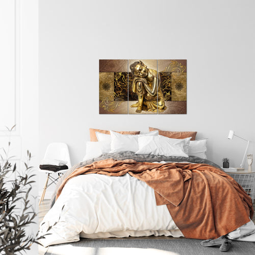 Runa Art Wandbilder Feng Shui Bild XXL Wohnzimmer Schlafzimmer Büro Buddha Gold 120 x 80 cm 3 Teilig 041331a