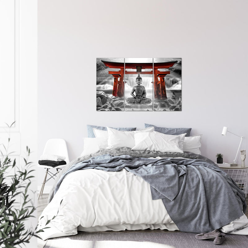 Runa Art Wandbilder Feng Shui Buddha Bild XXL Wohnzimmer Schlafzimmer Rot Grau Zen 120 x 80 cm 3 Teilig 036431c