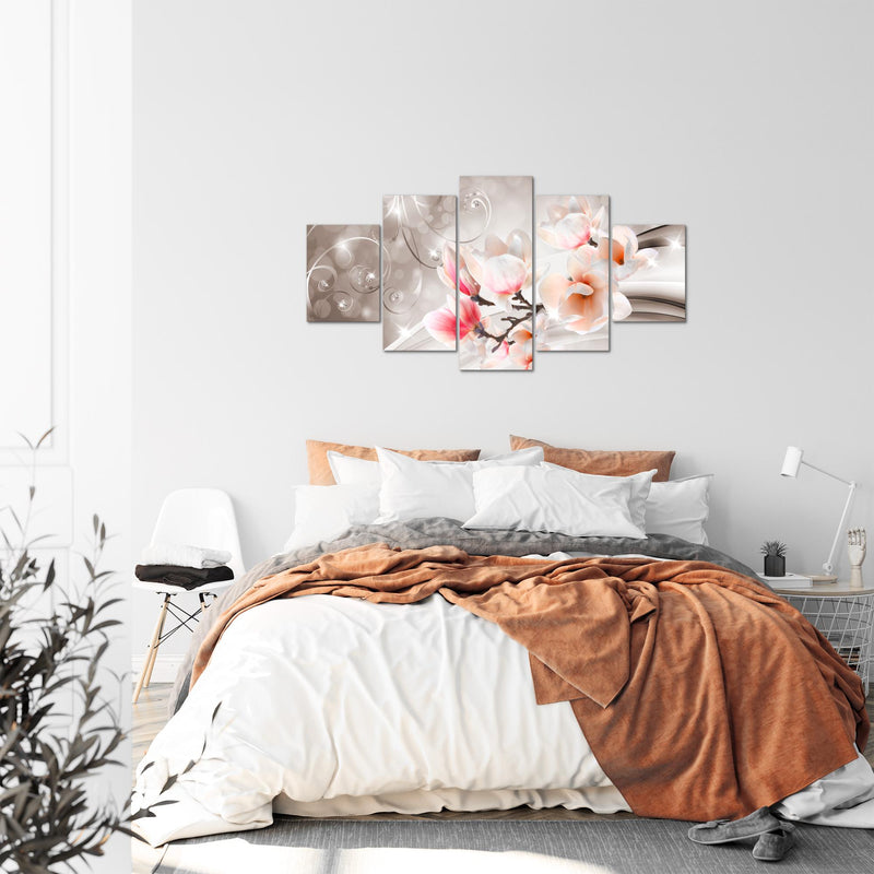 Runa Art Bild Wohnzimmer Schlafzimmer Blumen Abstrakt 5 Teilig Diamant Beige Braun Wandbilder auf Vlies Leinwand 035353b