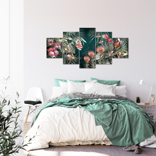 Runa Art - Bilder Blumen 200 x 100 cm 5 Teilig XXL Wanddekoration Design Grün Bunt 043351a