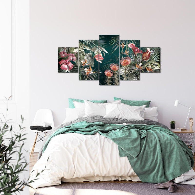 Runa Art - Bilder Blumen 200 x 100 cm 5 Teilig XXL Wanddekoration Design Grün Bunt 043351a