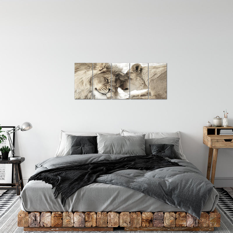 Runa Art Bild Löwen Liebe Wandbilder auf Vlies Leinwand 5 Teilig Wanddekoration Wohnzimmer Schlafzimmer 002156b