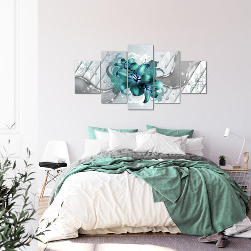 Runa Art - Bilder Blumen Lilien 200 x 100 cm 5 Teilig XXL Wanddekoration Design Türkis 017351a