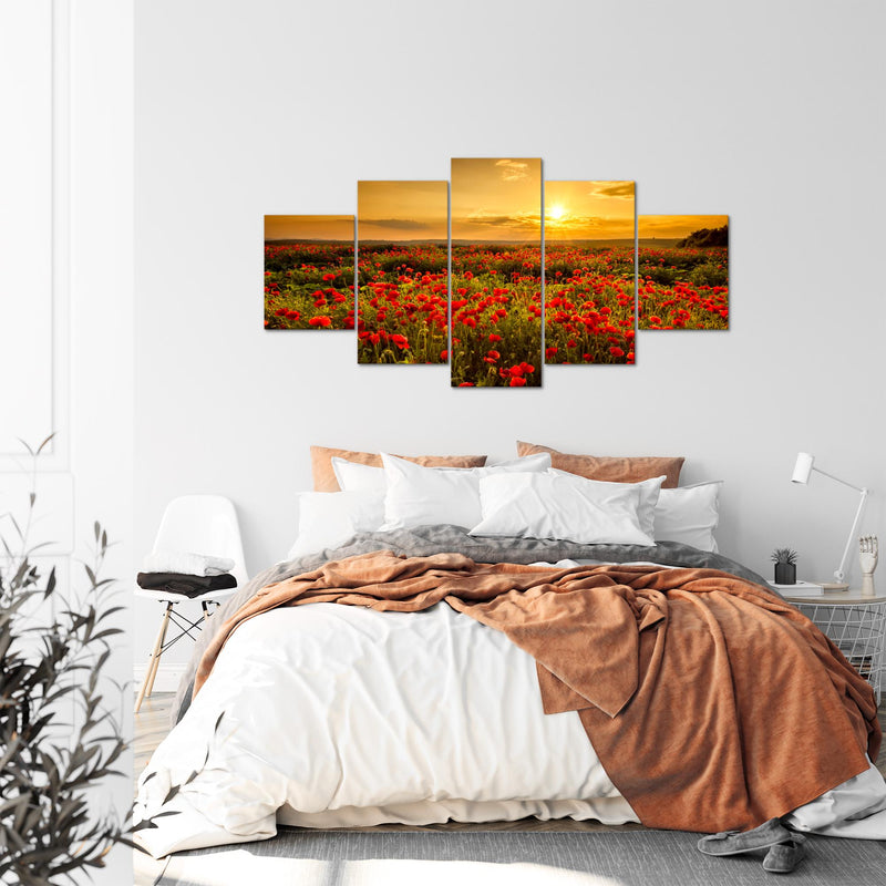 Runa Art - Bilder Mohnblumen 200 x 100 cm 5 Teilig XXL Wanddekoration Design Rot 043951a