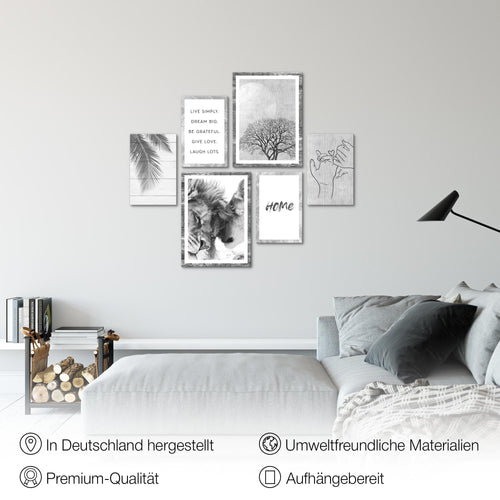 Novart Wandbilder Set Löwen Liebe Zitate - KEIN EXTRA RAHMEN BENÖTIGT -  Modern Deko  - Wohnzimmer Schlafzimmer N018563c