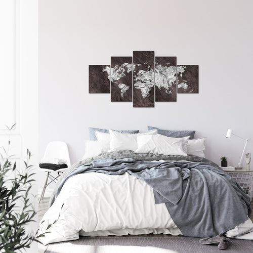Runa Art Bild Büro Wohnzimmer Weltkarte 5 Teilig Landkarte Beton Braun Wandbilder auf Vlies Leinwand 002953b