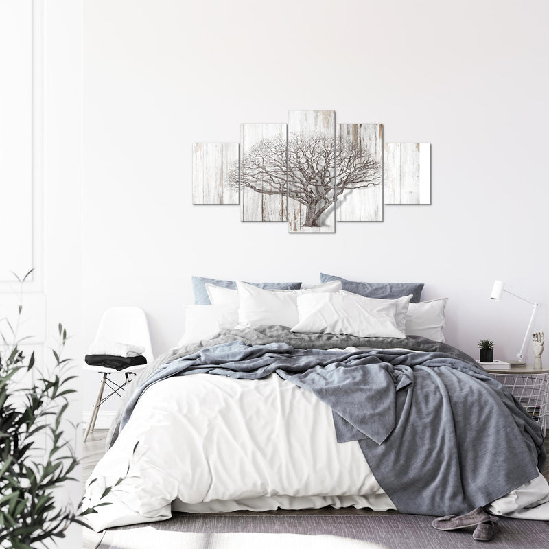 Runa Art Bild Wohnzimmer Baum Abstrakt 5 Teilig Holzmotiv Schwarz Weiss Wandbilder auf Vlies Leinwand 039953b
