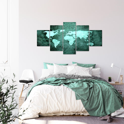 Runa Art - Bilder Weltkarte 200 x 100 cm 5 Teilig XXL Wanddekoration Design Türkis 101751b
