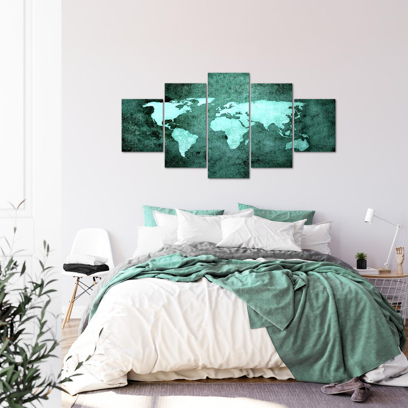 Runa Art - Bilder Weltkarte 200 x 100 cm 5 Teilig XXL Wanddekoration Design Türkis 101751b