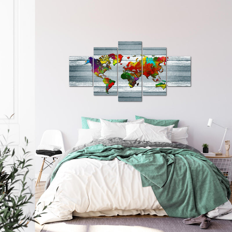 Runa Art - Bilder Weltkarte 200 x 100 cm 5 Teilig XXL Wanddekoration Design Bunt 105451c