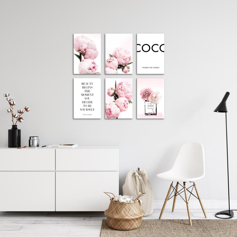 Novart Wandbilder Set Blumen Pfingstrosen - KOMPLETT AUFHÄNGFERTIG - Made in Germany - Moderne Bilder  Wohnzimmer Mädchen Teenager - N009464a