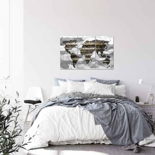 Runa Art Wandbilder Weltkarte Bild XXL Büro Wohnzimmer Grau 3D Effekt 120 x 80 cm 3 Teilig 005231c