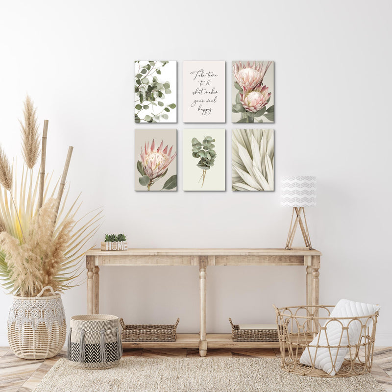 Novart Wandbilder Set Blätter Pflanzen - KOMPLETT AUFHÄNGFERTIG - Made in Germany - Moderne Bilder  Wohnzimmer Schlafzimmer - N028064a