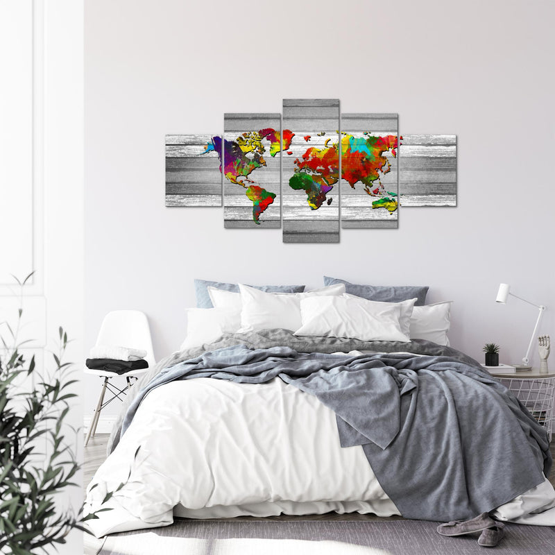 Runa Art - Bilder Weltkarte 200 x 100 cm 5 Teilig XXL Wanddekoration Design Bunt 105451b