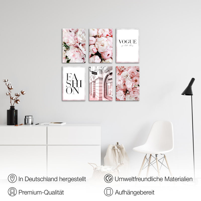 Novart Wandbilder Set Coco Fashion - KOMPLETT AUFHÄNGFERTIG - Made in Germany - Moderne Bilder  Wohnzimmer Mädchen Teenager - N016064a
