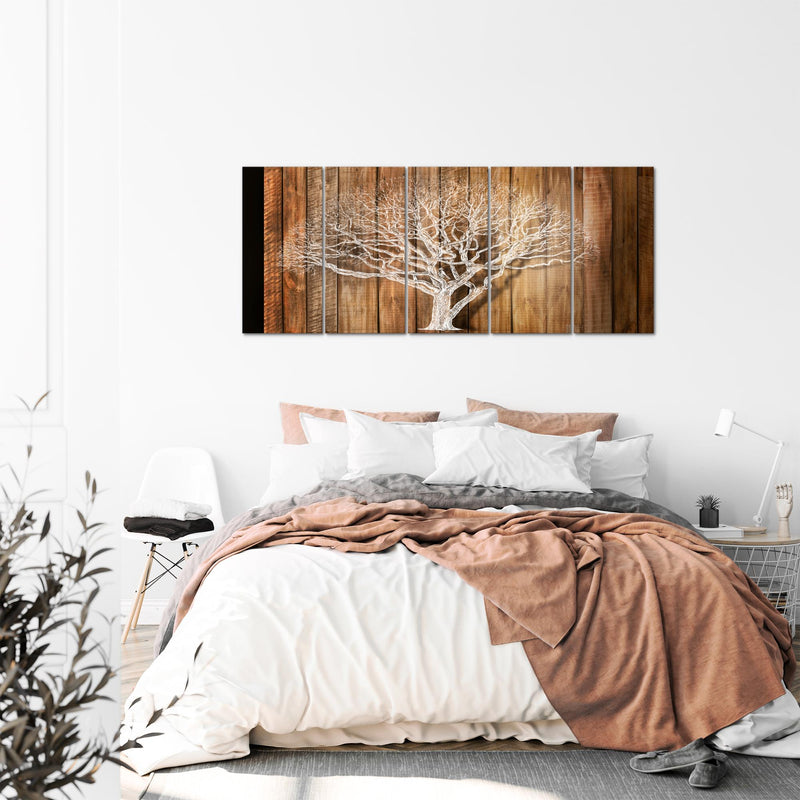 Runa Art Wandbild XXL Baum Abstrakt Wohnzimmer 200 x 80 cm Beige Braun 5 Teilig - Made in Germany - 039955a