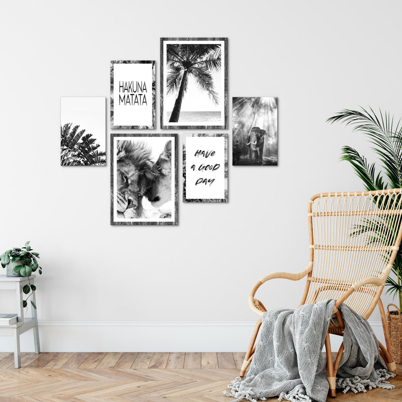 Novart Wandbilder Set Löwen Liebe Schwarz Weiss - KEIN EXTRA RAHMEN BENÖTIGT -  Modern Deko  - Wohnzimmer Schlafzimmer N014663a